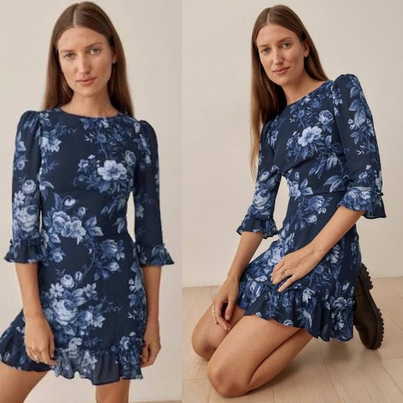 Reformation Dresses & Skirts - New Reformation Doutzen Blue Floral Mini Dress
